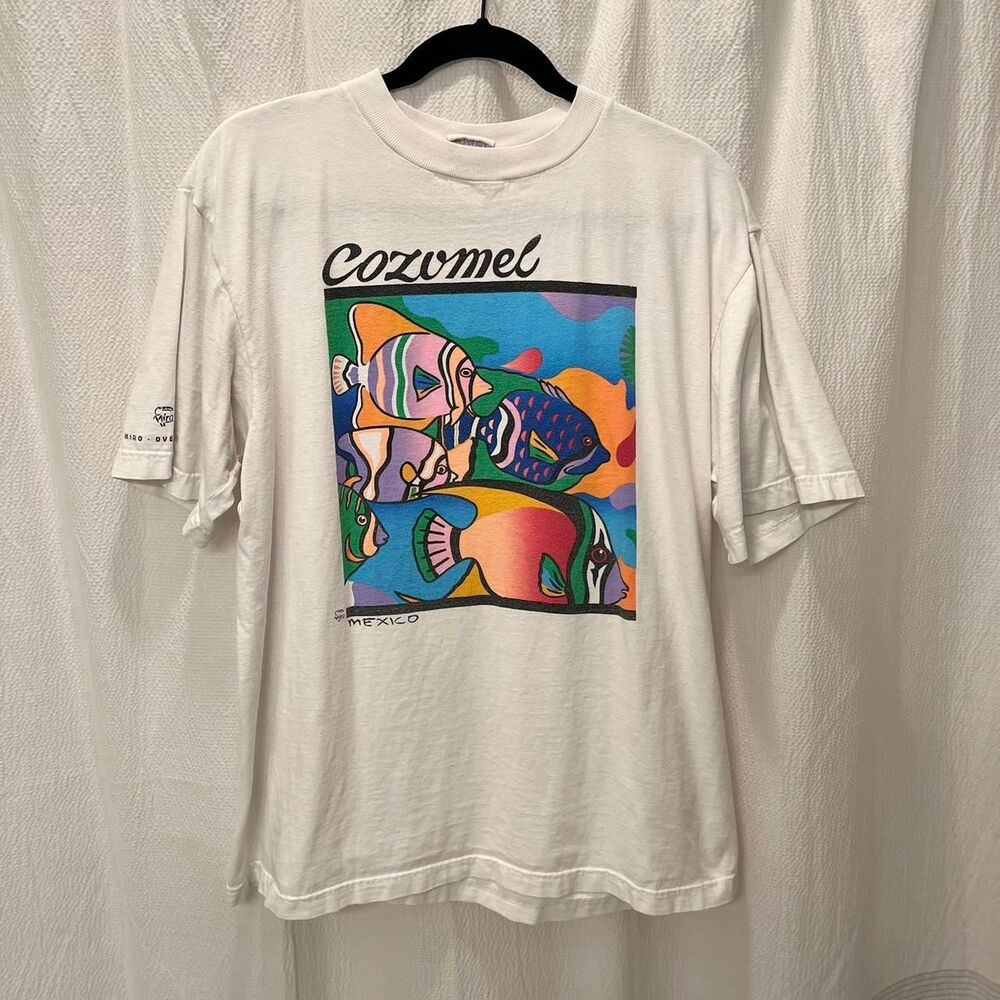 White vintage Miro Overseas Cozumel fish graphic tee